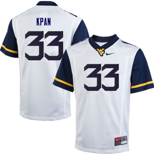 NCAA Men's T.J. Kpan West Virginia Mountaineers White #33 Nike Stitched Football College Authentic Jersey PC23L84OV